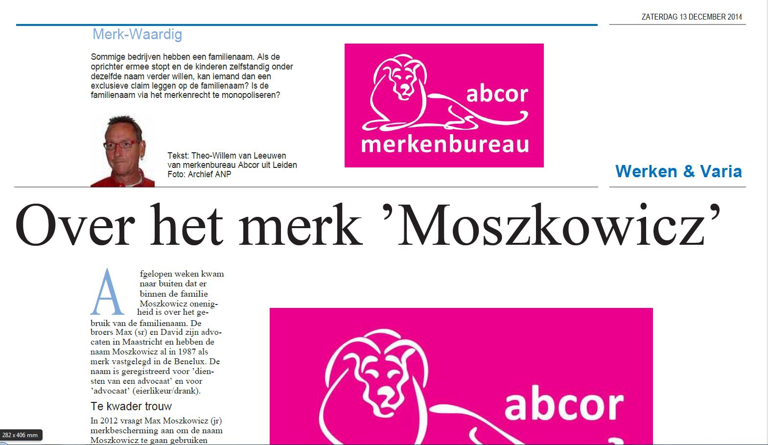 Over het merk Moszkowicz (HDC kranten - Plus werken bijlage)