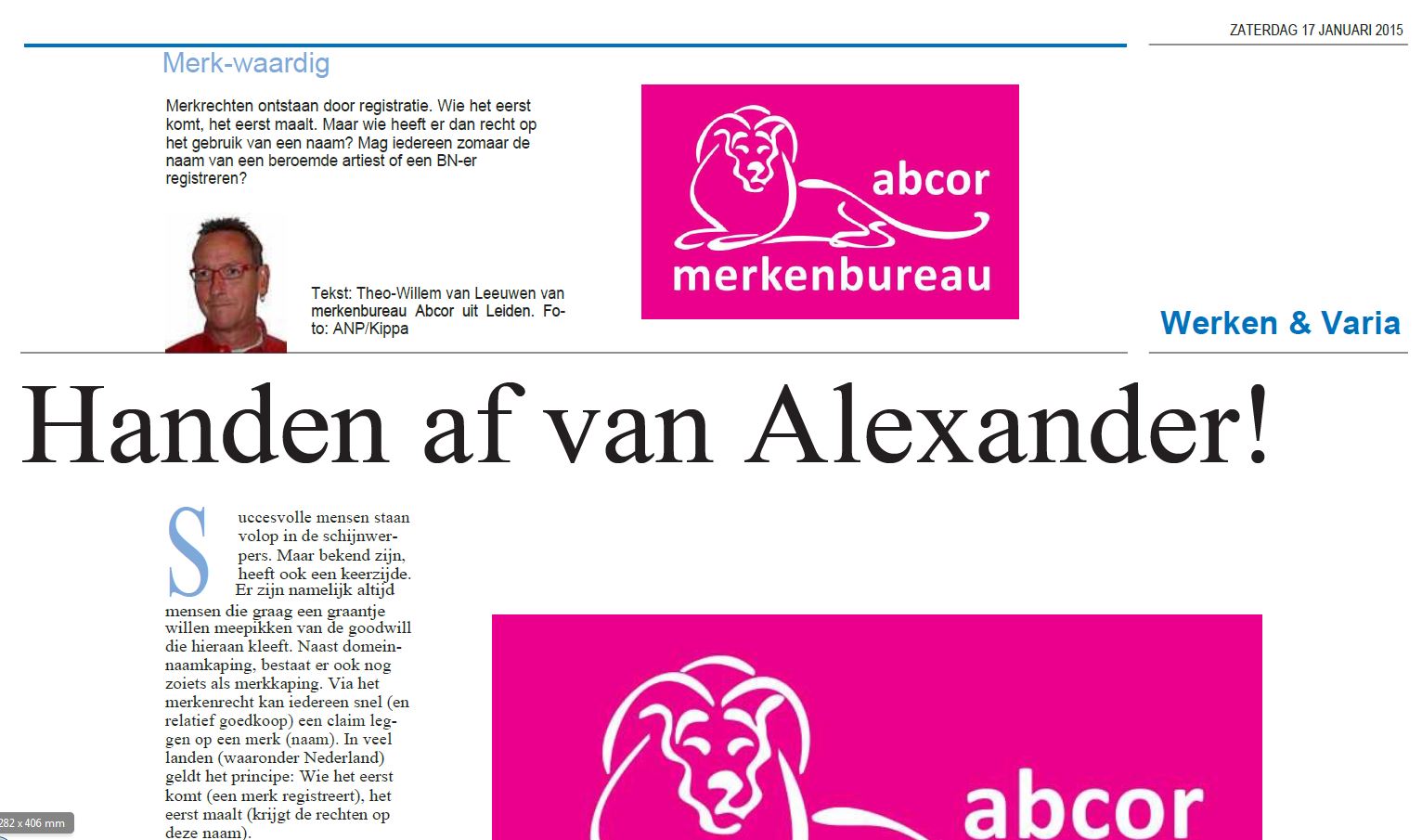 Handen af van Alexander! (HDC kranten - Plus werken bijlage)